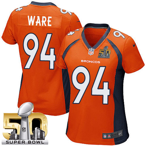 Women's Limited DeMarcus Ware Super Bowl L Nike Jersey Orange Home - #94 NFL Denver Broncos